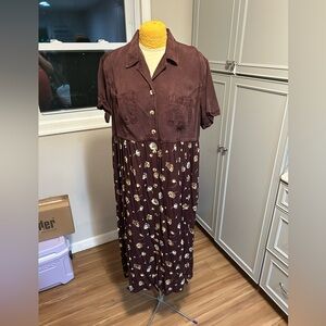 Jones New York Floral Brown Maxi Dress Size 2X